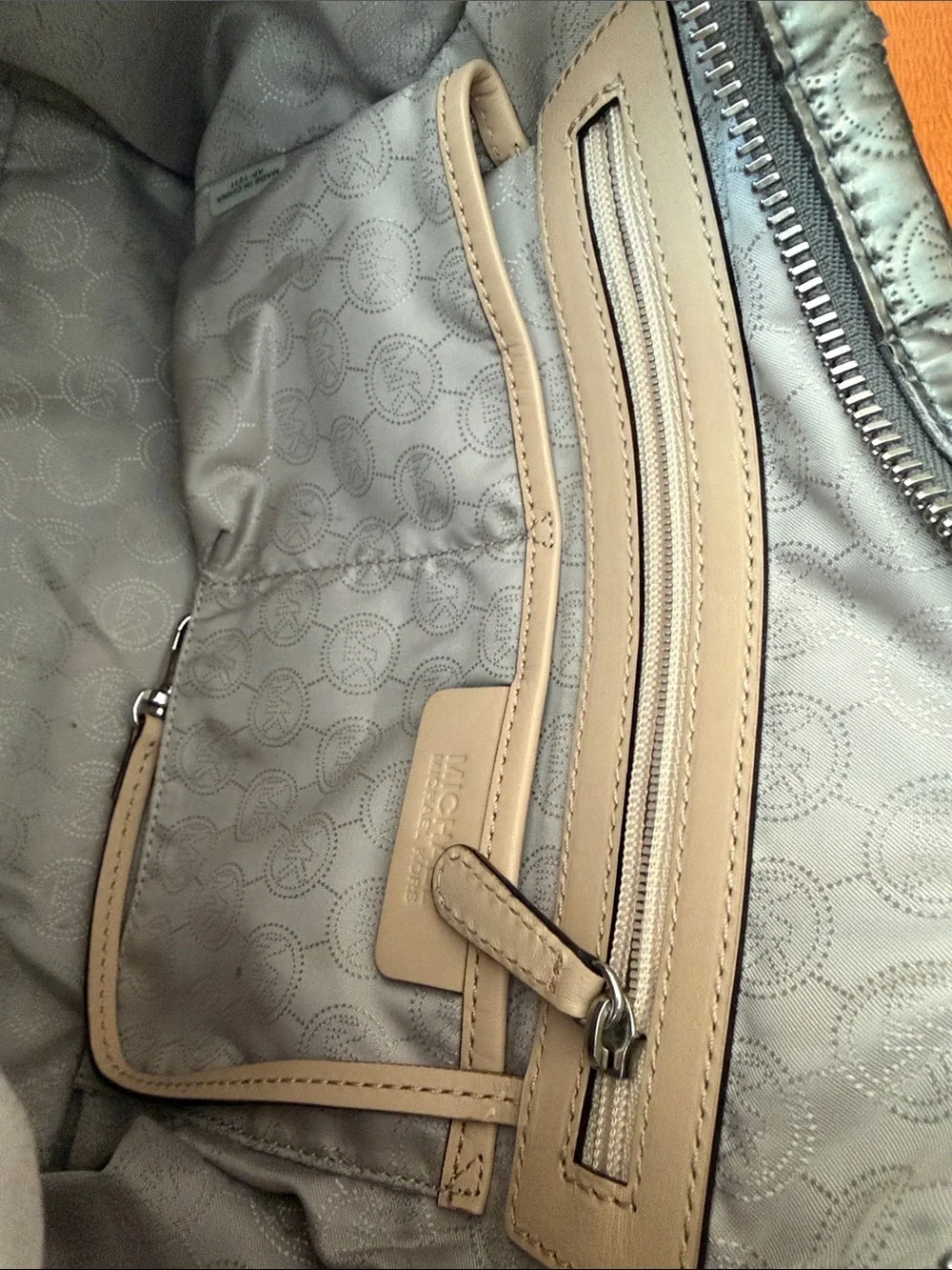 Michael Kors Metallic Silver Satchel with Cream Handles